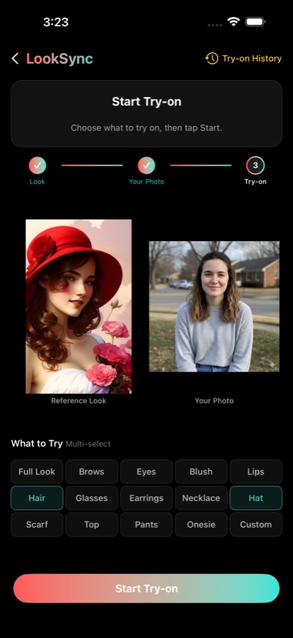 Select what to try on