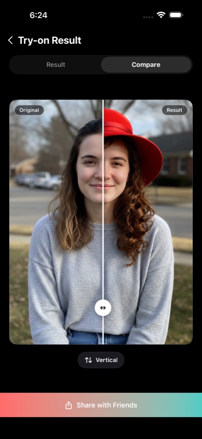 Before and after comparison slider in LookSync